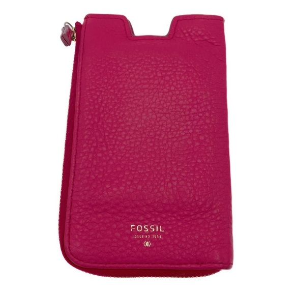 FOSSIL LEATHER Long Live Vintage coin purse/card wallet/phone case, dark pink - Picture 1 of 9